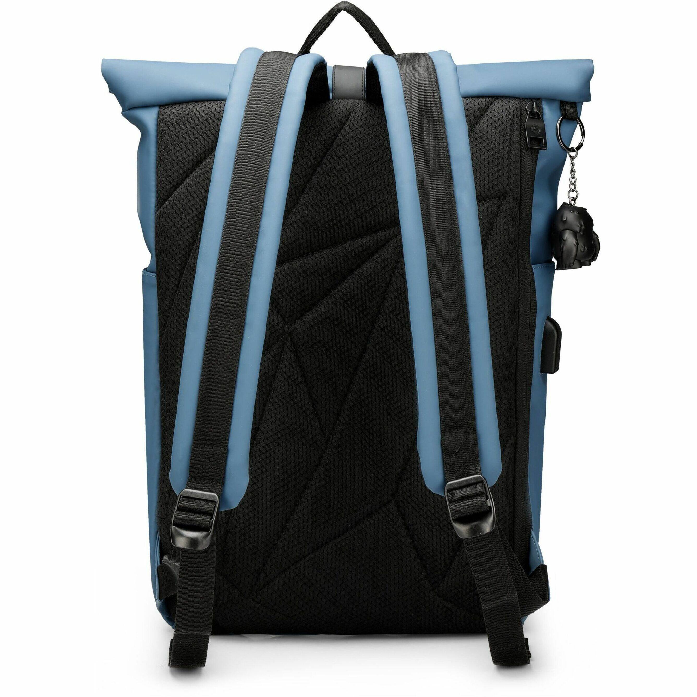 Alt View 11. Swissdigital Design - LAMONE Rolltop TSA-Friendly Water-Resistant Backpack With USB Charging Port  RFID Protection and Fits Up to 16″ Laptop - Dark Blue.
