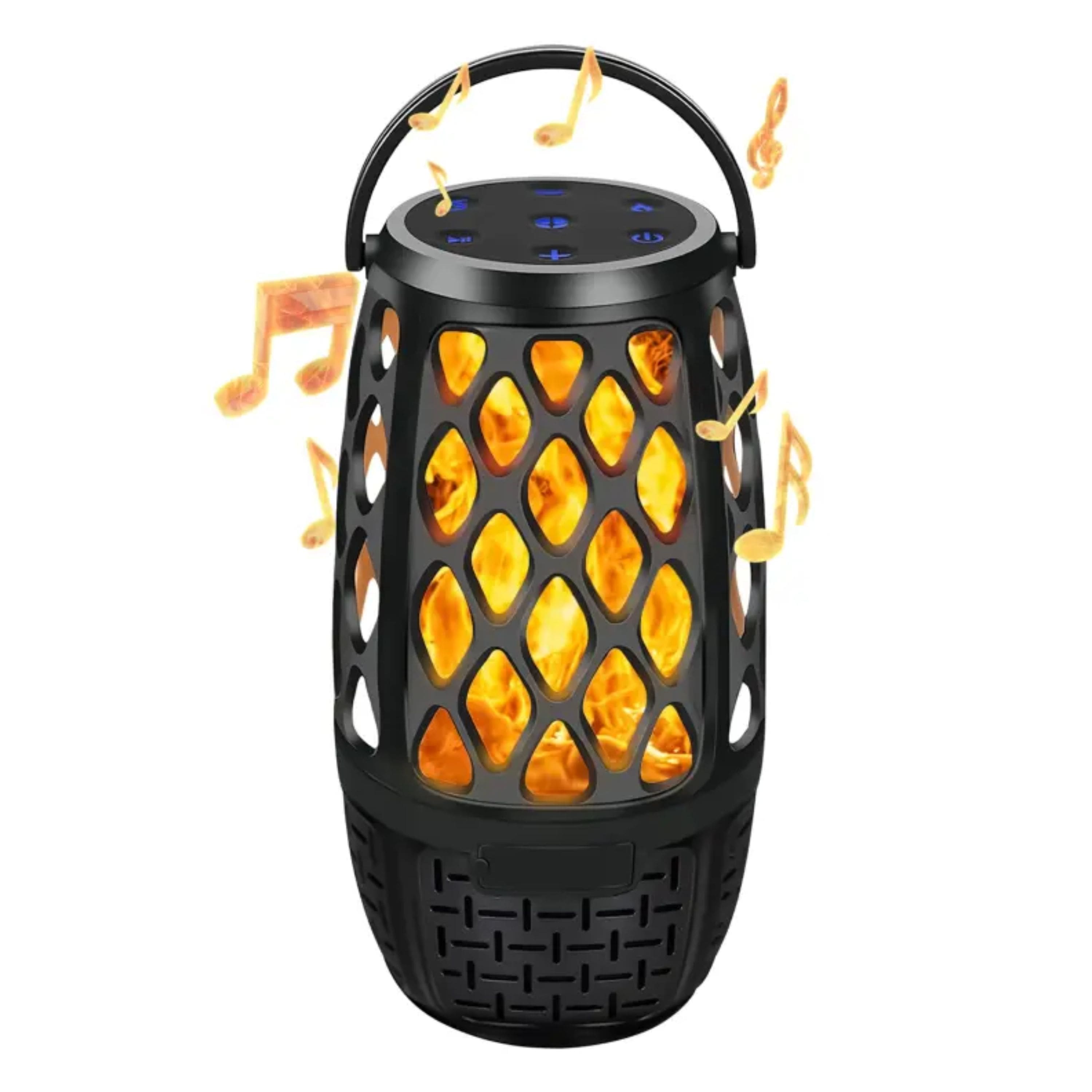 Kitcheniva - 4 In 1 Wireless 5.3 Outdoor Speaker LED Flame Light Waterproof Portable Patio Bluetooth Speaker - Black