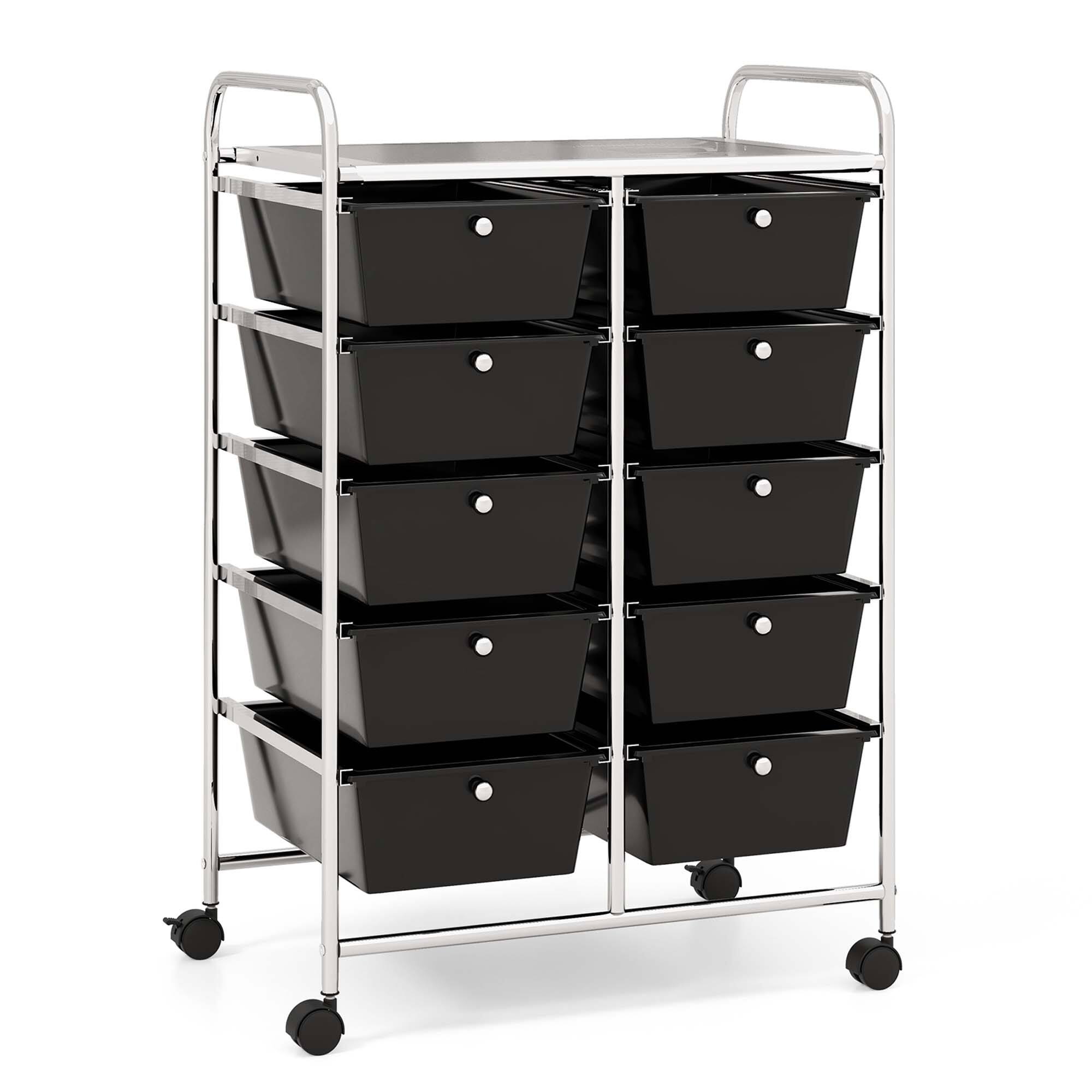 Front. Costway - 10 Drawer Storage Cart Utility Rolling Trolley Kitchen Office Organizer - Black.