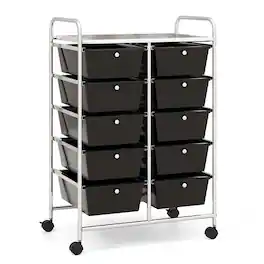 Costway - 10 Drawer Storage Cart Utility Rolling Trolley Kitchen Office Organizer - Black