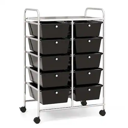 Front. Costway - 10 Drawer Storage Cart Utility Rolling Trolley Kitchen Office Organizer - Black.