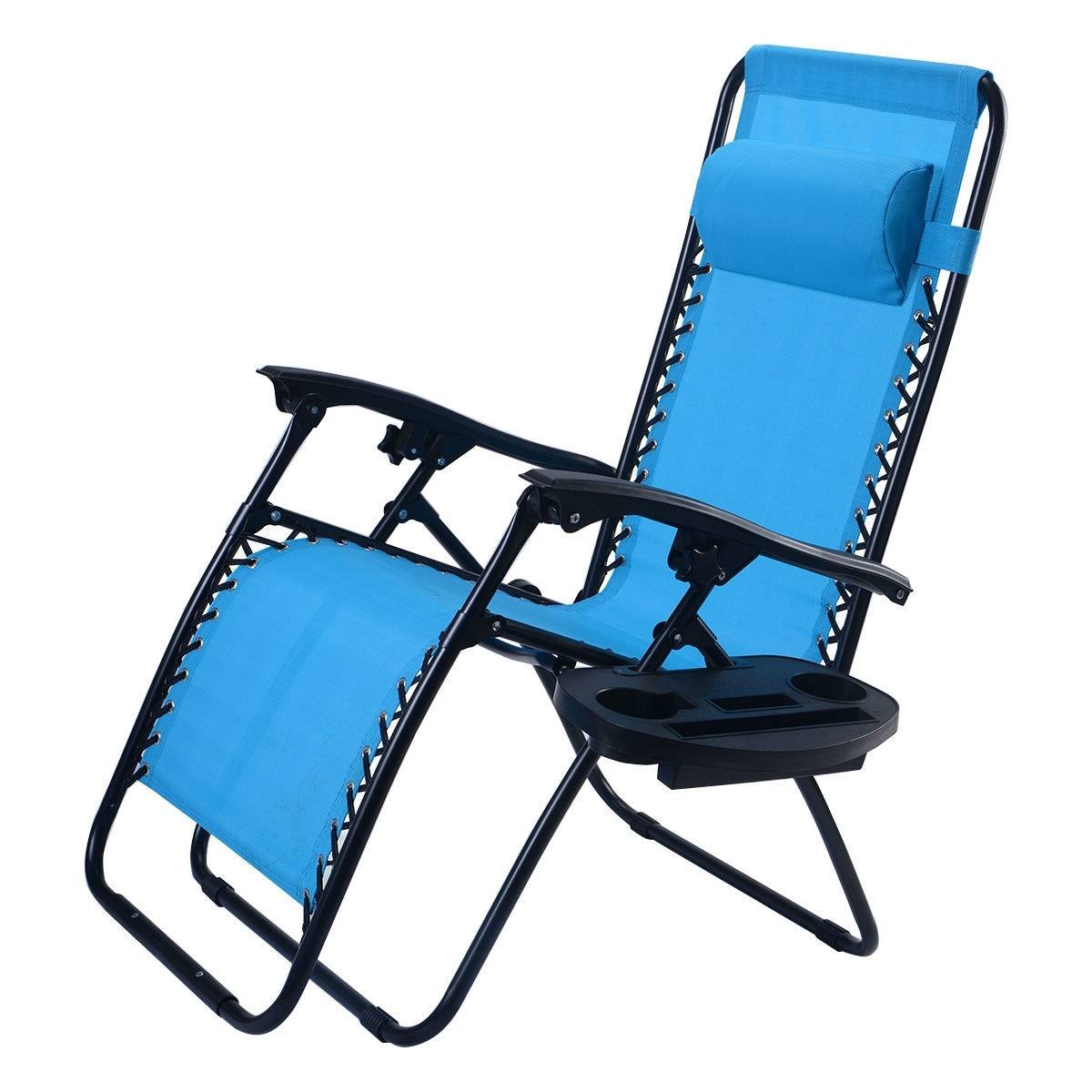 Left. Hivvago - Set of 2 Blue Folding Outdoor Zero Gravity Lounge Chair Recliner - Blue.