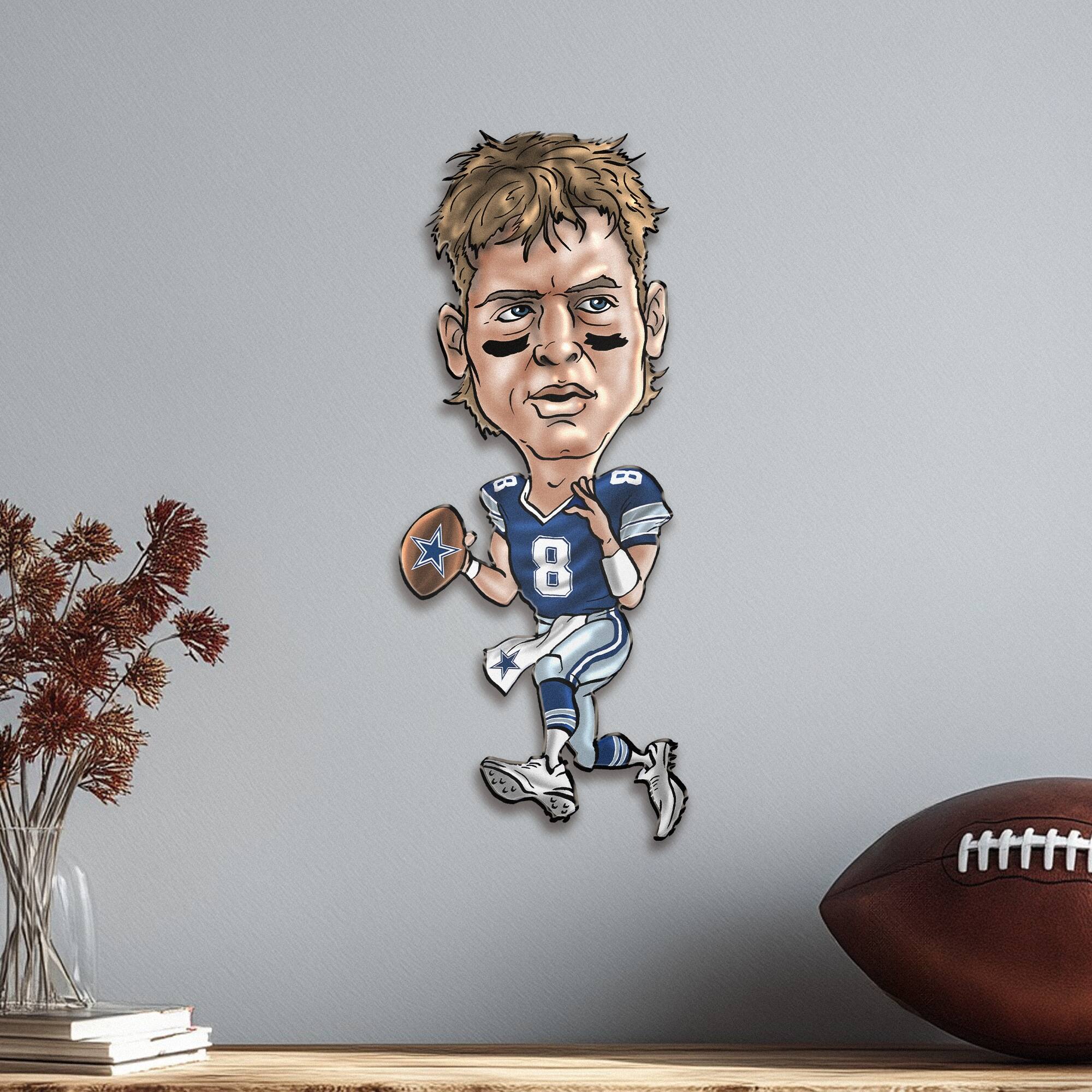 Alt View 1. Sporticulture - Troy Aikman Dallas Cowboys Metal Caricature Wall Art - Blue.