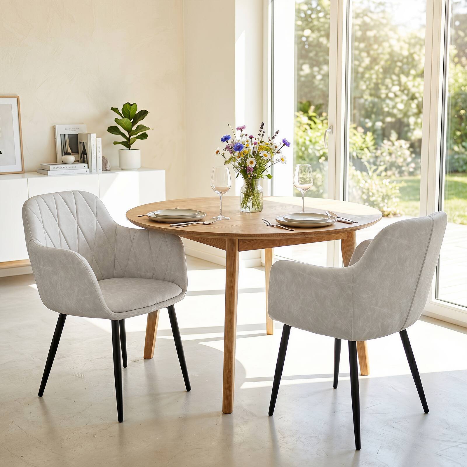 Alt View 3. Costway - Costway Dining Chairs Set of 2, Upholstered PU Leather Kitchen Chairs with Curved Back - Light Gray.