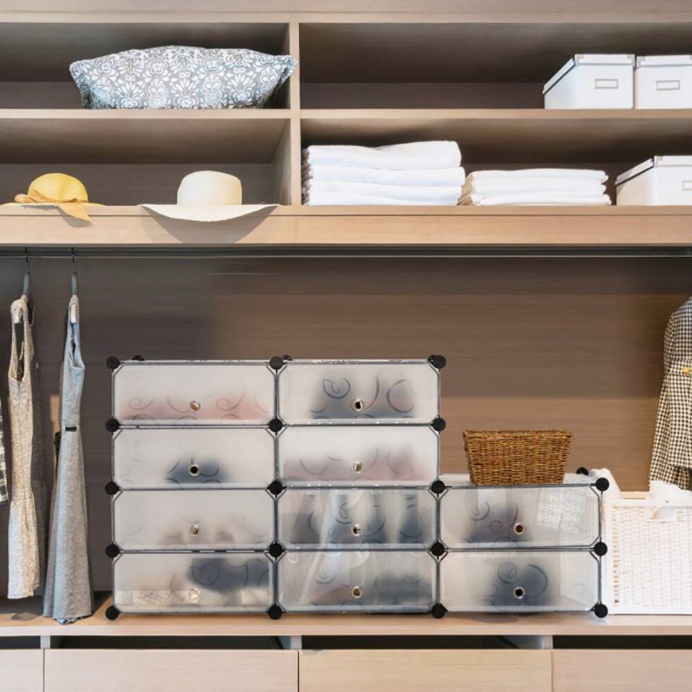 Angle. Pefilos - 12-Cube DIY Portable Plastic Shoe Rack with Transparent Doors-White, Shoe Storage Organizer for Entryway & Closet - White.