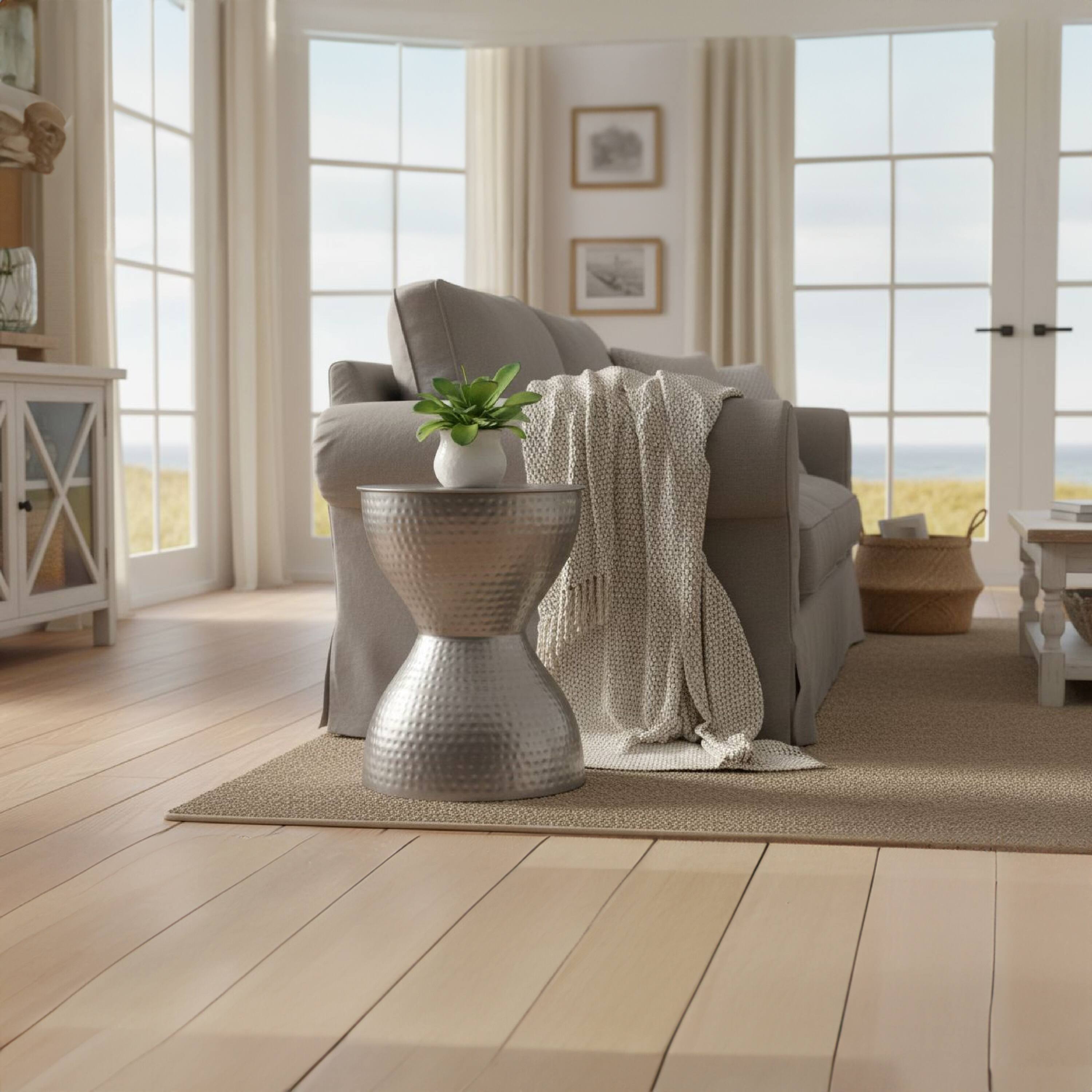 Alt View 6. Manhattan Lane - Industrial Style Hammered Texture Iron Stool with Hourglass Shaped Body - Silver.