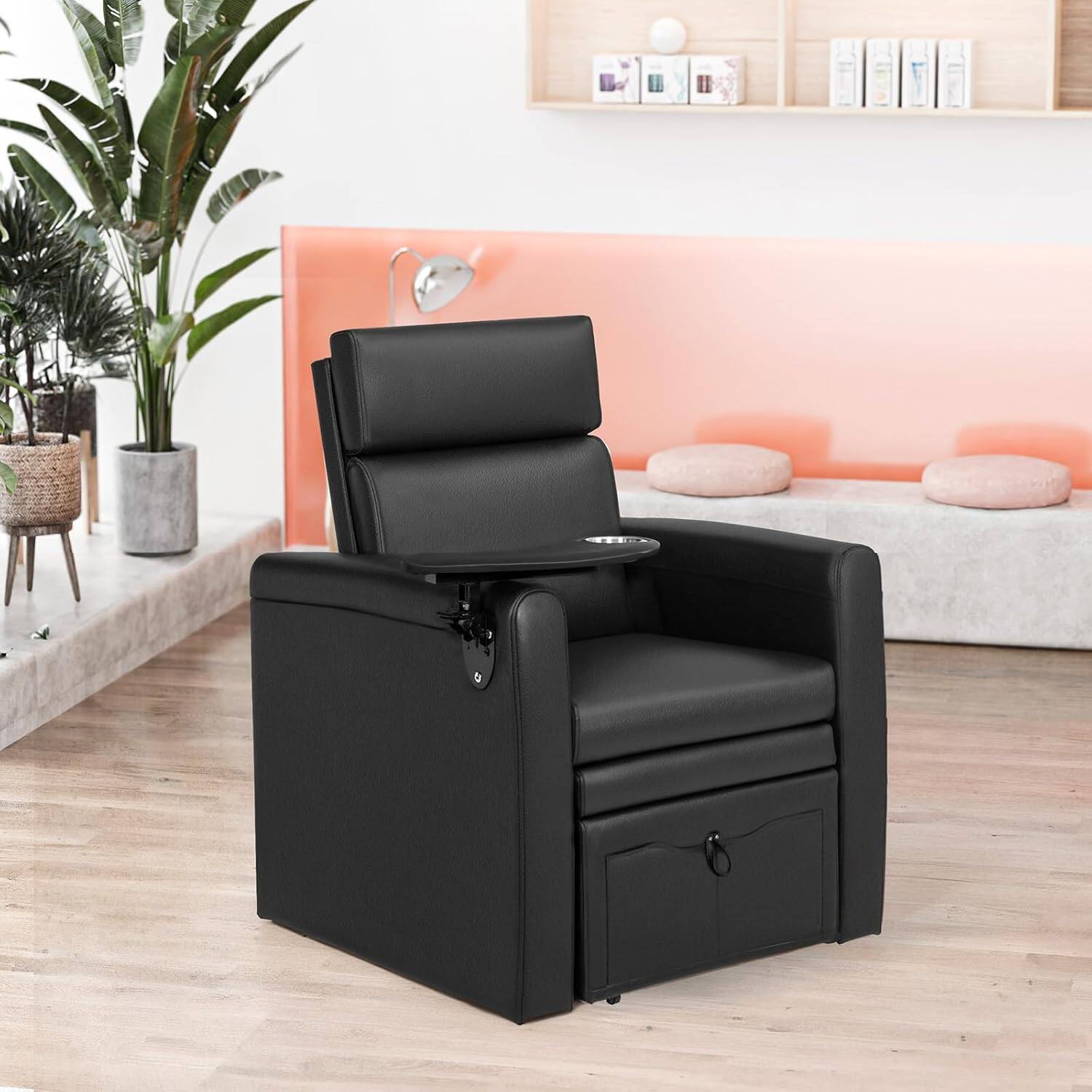 Angle. Winado - Professional Electric Pedicure Chair with Adjustable Headrest & Armrests & Pull-Out Basin Shelf & Movable Cup Holder New - Black.