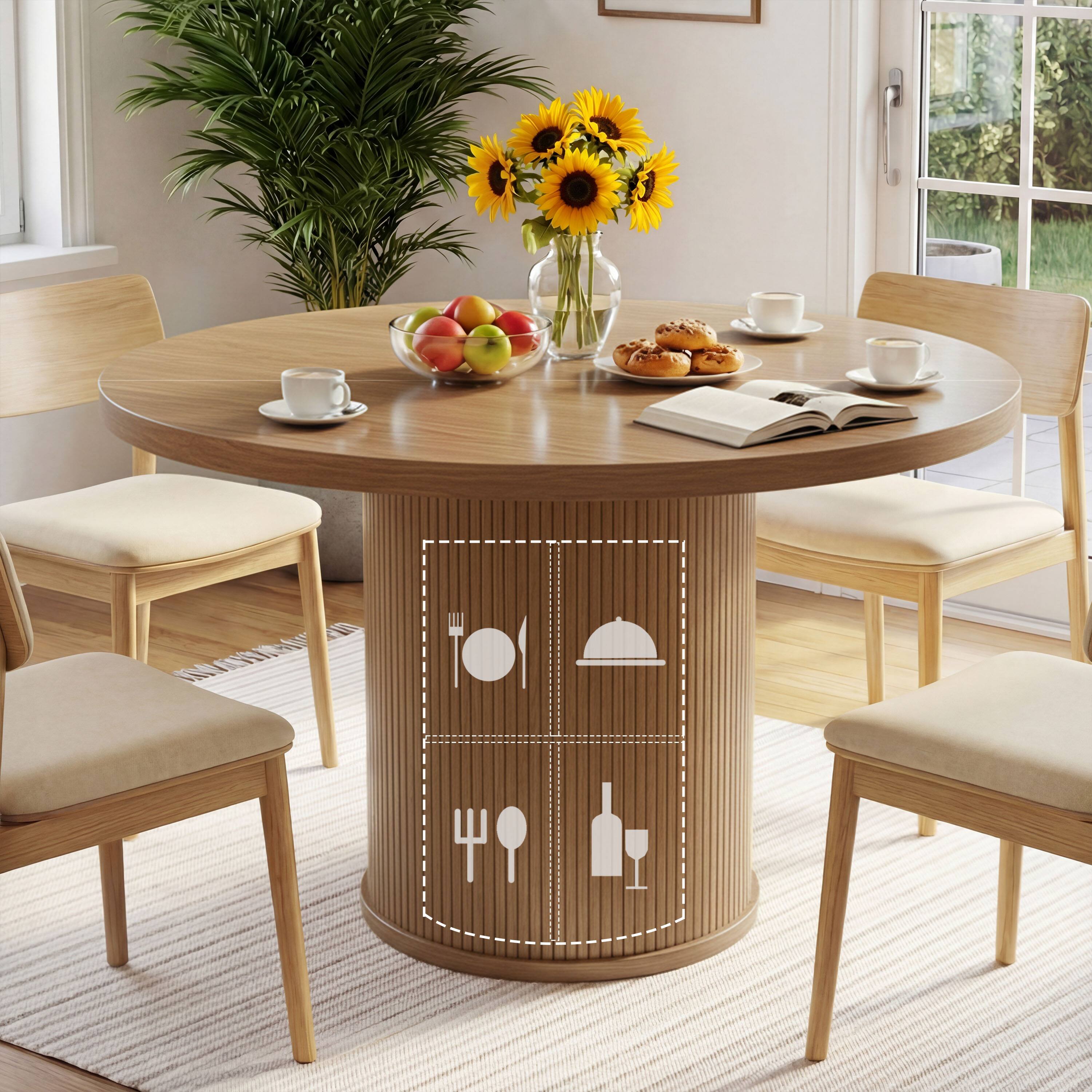 Alt View 1. Dyonery - 2-4 Person Round Dining Table, 35.43 inches, Wooden Base, Natural Material, Round Kitchen Dining Table - Walnut.