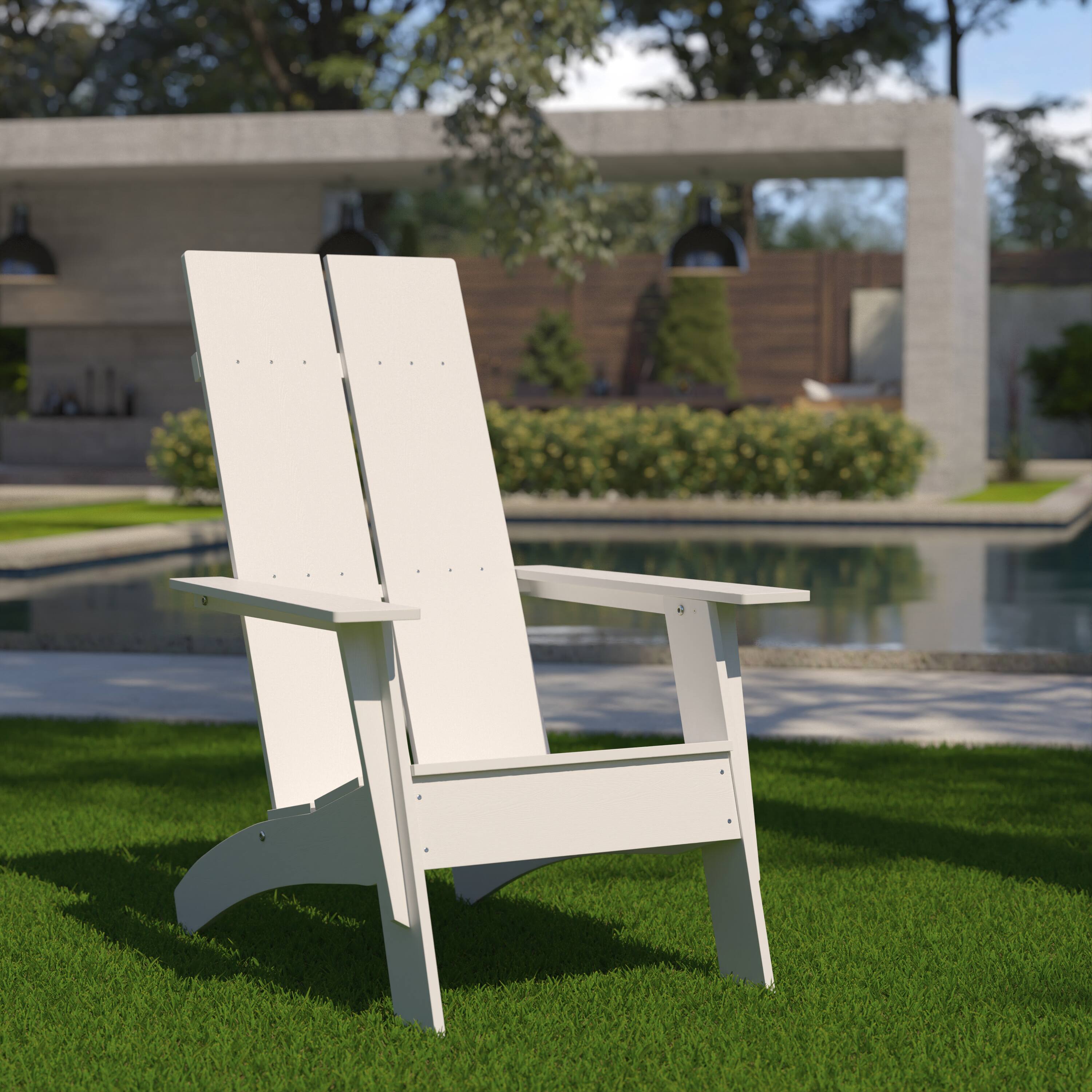 Alt View 1. Emma + Oliver - Modern Dual Slat Back Indoor/Outdoor Adirondack Style Patio Chair - White.