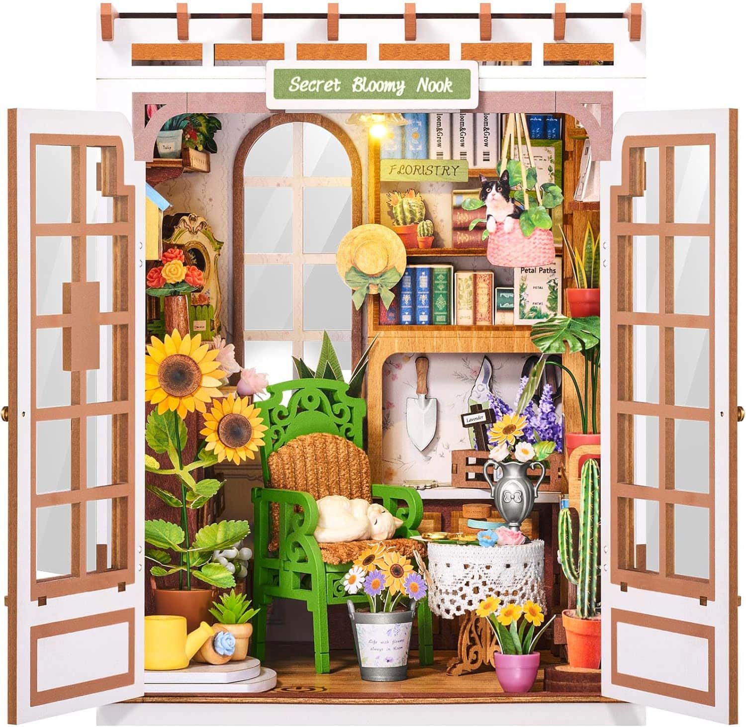 Robotime - Rolife 6 hrs DIY Book Nook Kit, Secret Bloomy Nook TGE04 3D Wooden Puzzle Floristry Garden, Bookend with Touch LED Light - Brown price history on PriceWatchPro