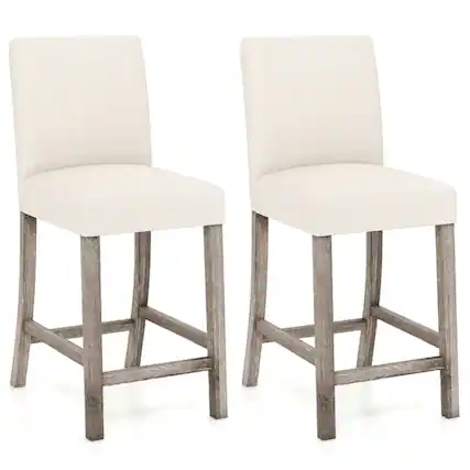 Front. Kadyn - Kitchen Counter Bar Chairs, Bar Stools,Counter Height Bar Stools Set of 2 with Back and Footrest-Beige - Beige.