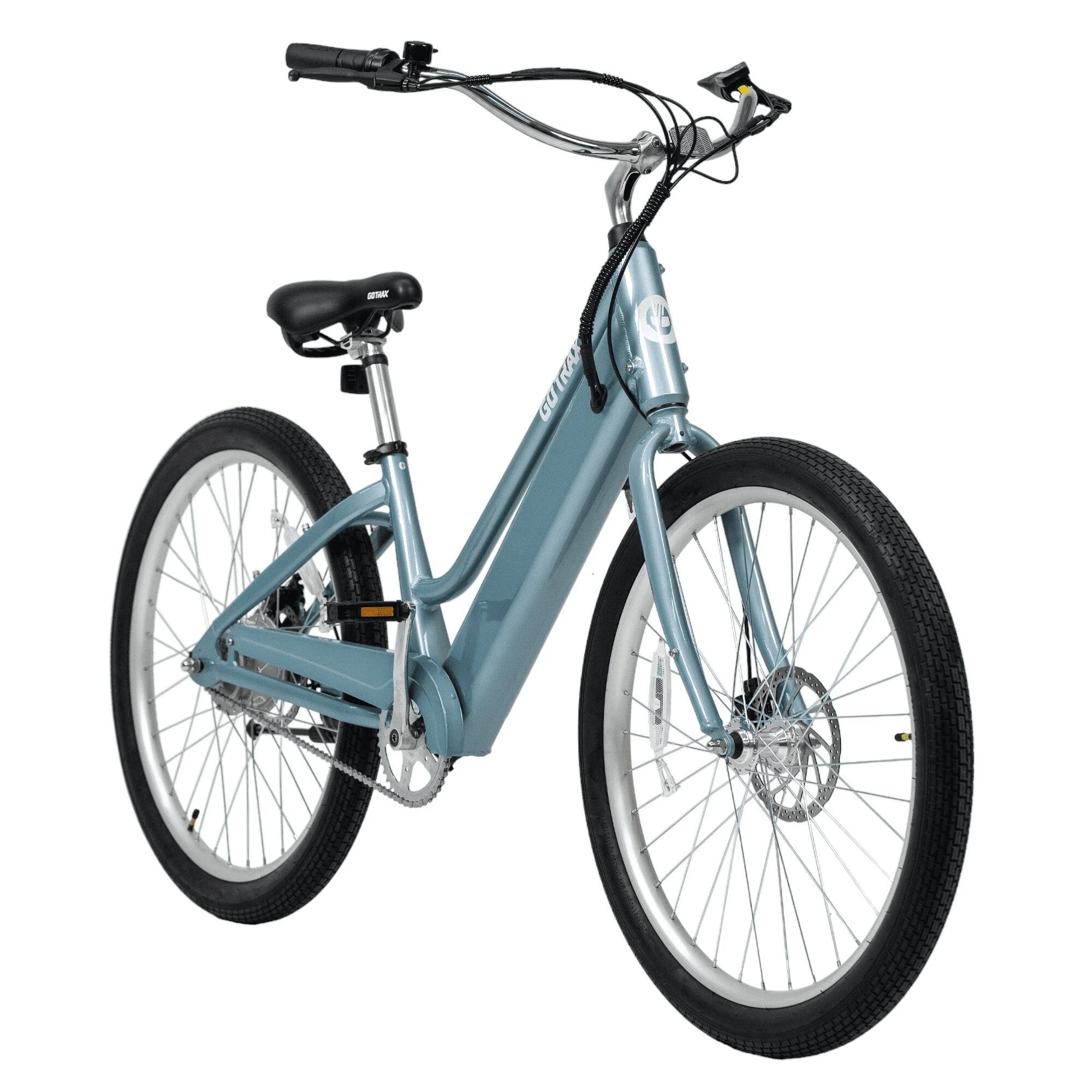 Front. GoTrax - GOTRAX SHORELINE 27.5" ELECTRIC BEACH CRUISER BIKE - BLUE - Blue.