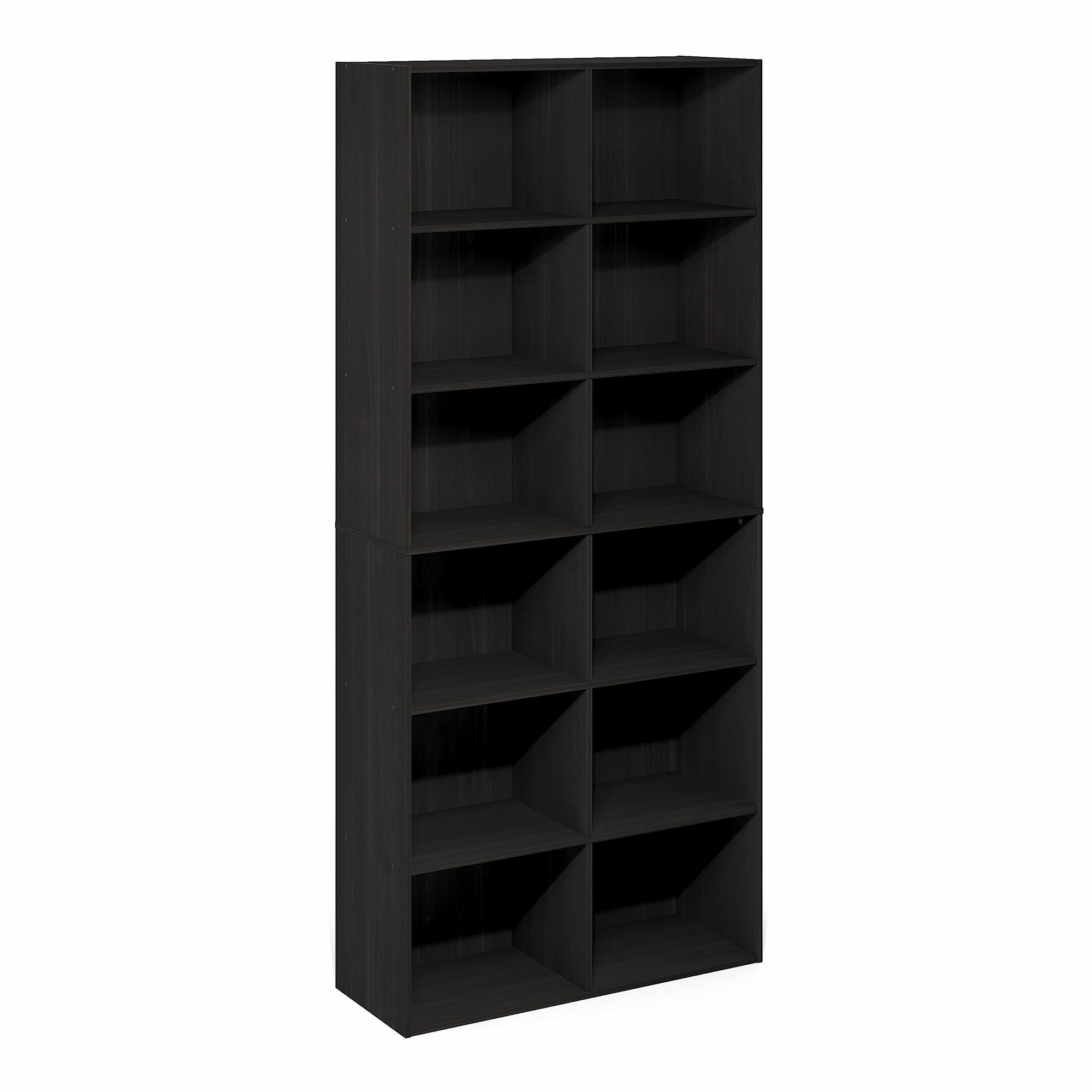Alt View 5. Furinno - Basic 12-Cube Open Shelf Bookcase, Bookshelf, Storage Organizer, 12 x 32 x 71 - Espresso.