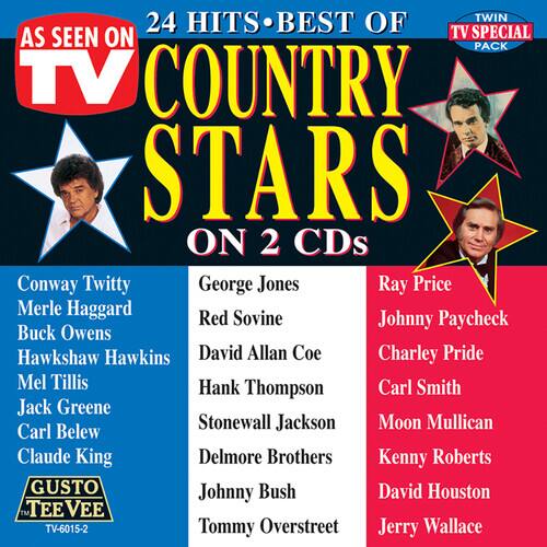 24 Hits - Best of TV Country Stars on 2 CDs

Conway Twitty  
Merle Haggard  
Buck Owens  
Hawshaw Hawkins  
Jack Greene  
Mel Tillis  
Carl Belew  
Claude King  
Delmore Brothers  
Johnny Bush  
Tommy Overstreet  

George Jones  
Red Sovine  
David Allan Coe  
Hank Thompson  
Stonewall Jackson  
Johnny Bush  
Tommy Overstreet  

Ray Price  
Johnny Paycheck  
Charley Pride  
Carl Smith  
Moon Mullican  
Kenny Roberts  
David Houston  
Jerry Wallace  

GUSTO  
TV-6015-2  

AS SEEN ON TV  
TWIN PACK