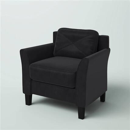 Front. SlickBlue - Soft Microfiber Upholstered Armchair – Tufted Cushion Back Chair for Living Spaces - Black.