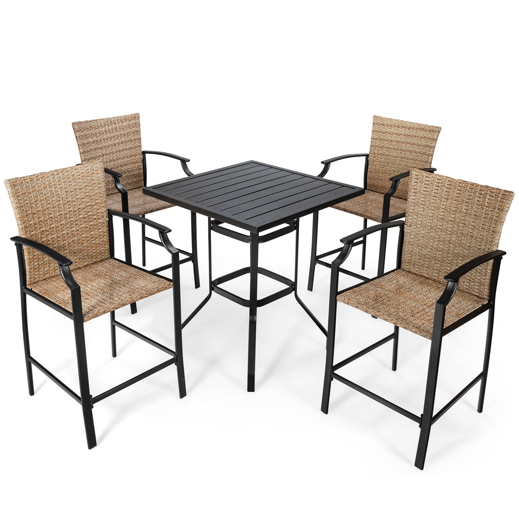 Alt View 9. Gymax - Gymax 5PCS Patio Bar Stool & Table Set Outdoor Bistro Furniture Set w/ Cushions - Brown + Beige + Black.