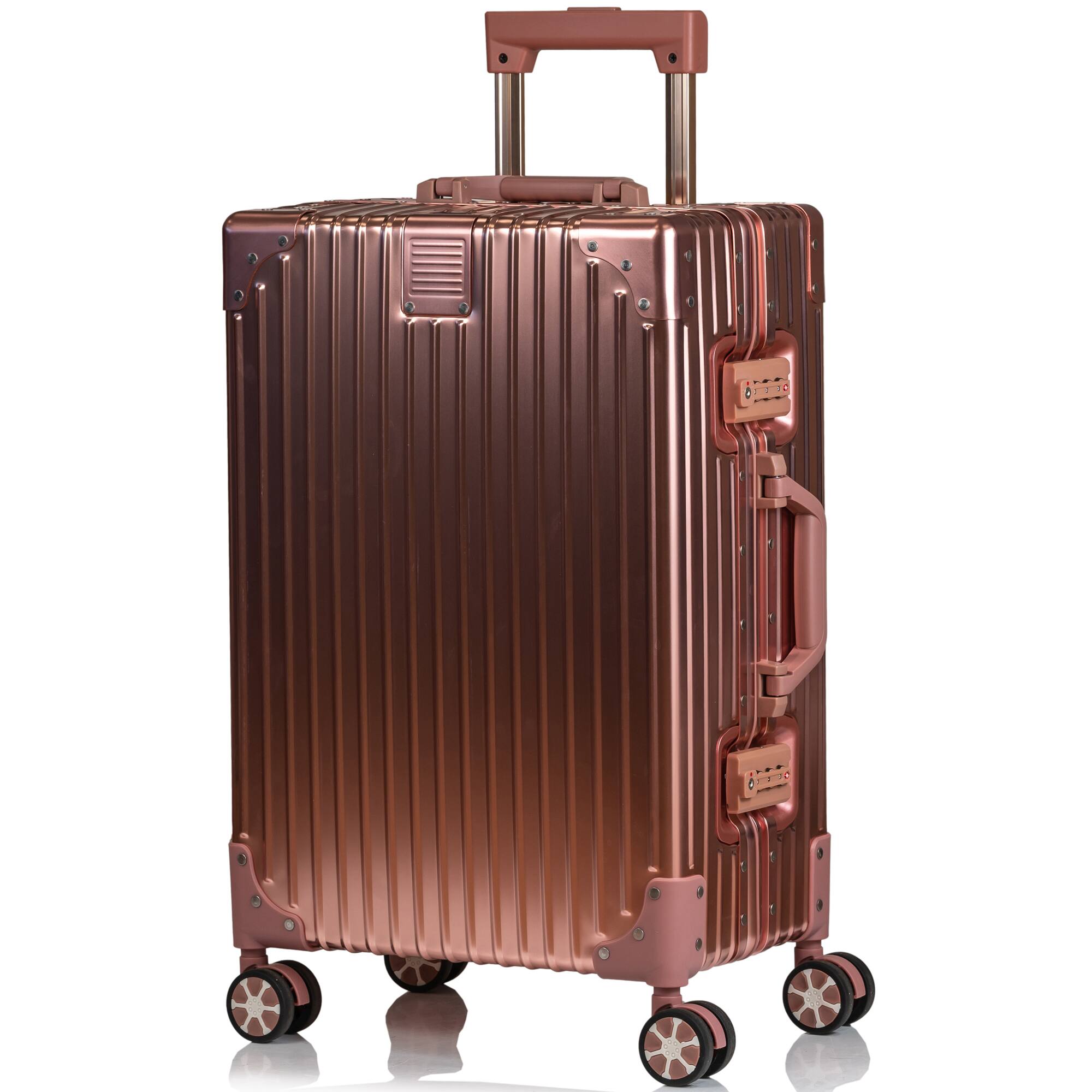 Angle. Champs - Elite Aluminum Collection Carry-on Luggage Case - Rose Gold.