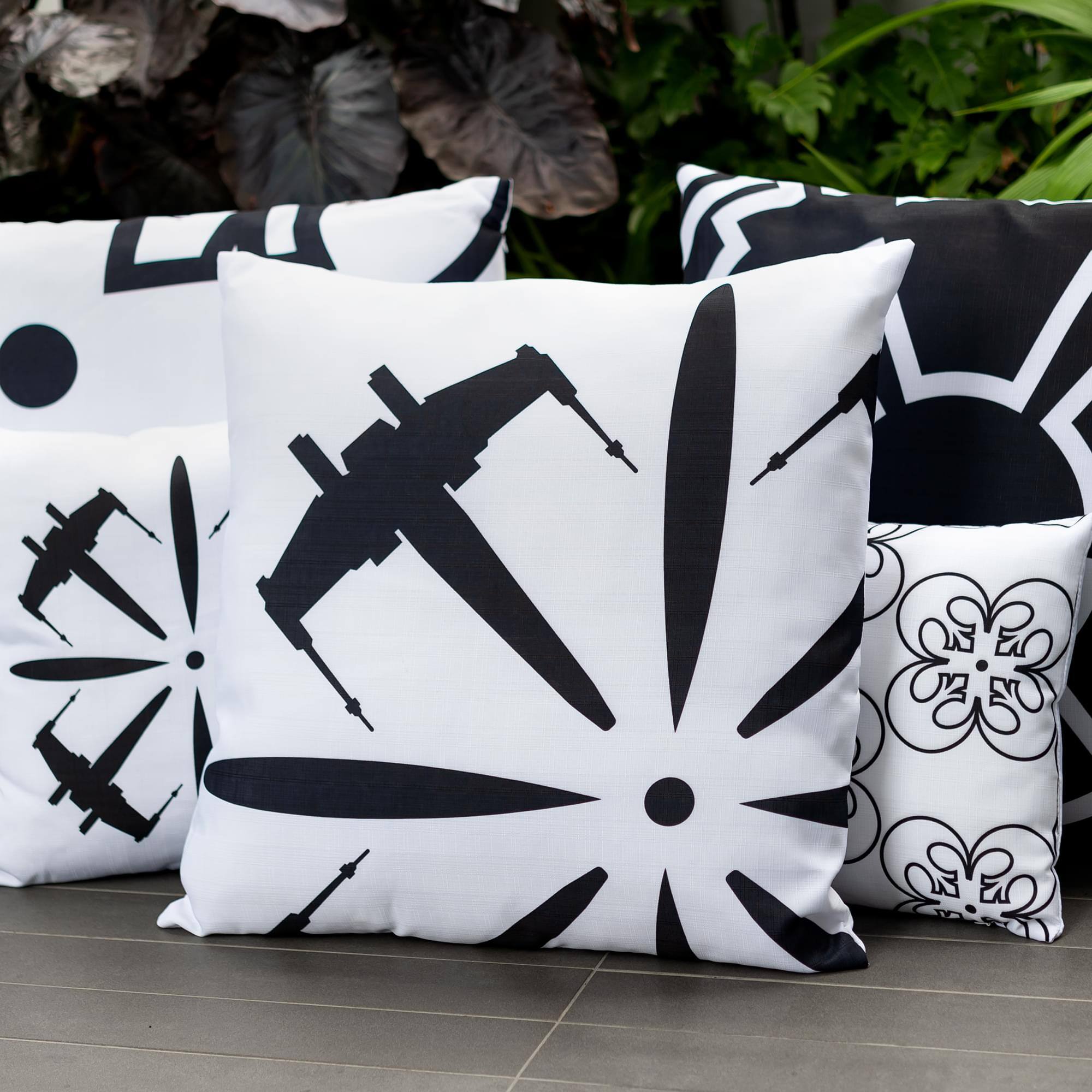 Alt View 4. Star Wars - Star Wars White Throw Pillow | Black X-Wing Fighter Design | 25 x 25 Inches - White/Black.