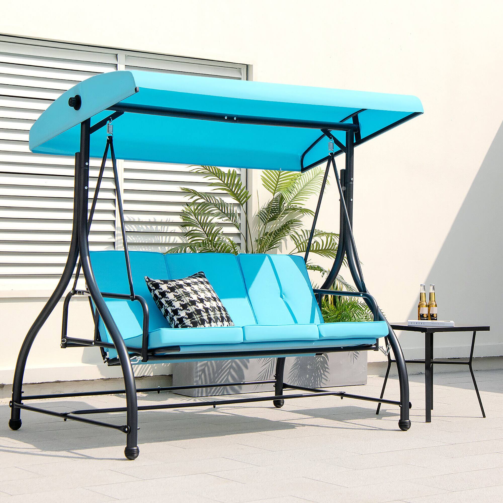 Alt View 3. Gymax - Gymax 3-Seat Outdoor Converting Patio Swing Glider Adjustable Canopy Porch Swing Blue - Blue.