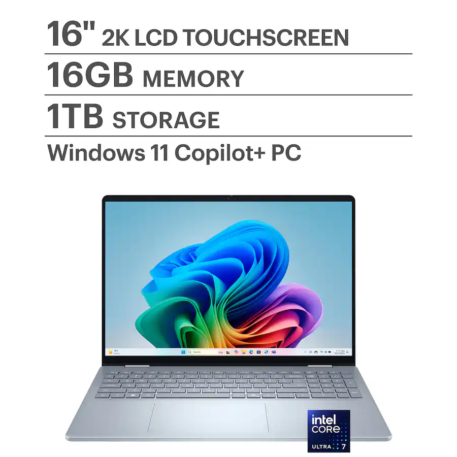 PC con pantalla táctil LCD 2K de 16", 16 GB de memoria, 1 TB de almacenamiento, Windows 11 Copilot+, procesador Intel Core Ultra 7.