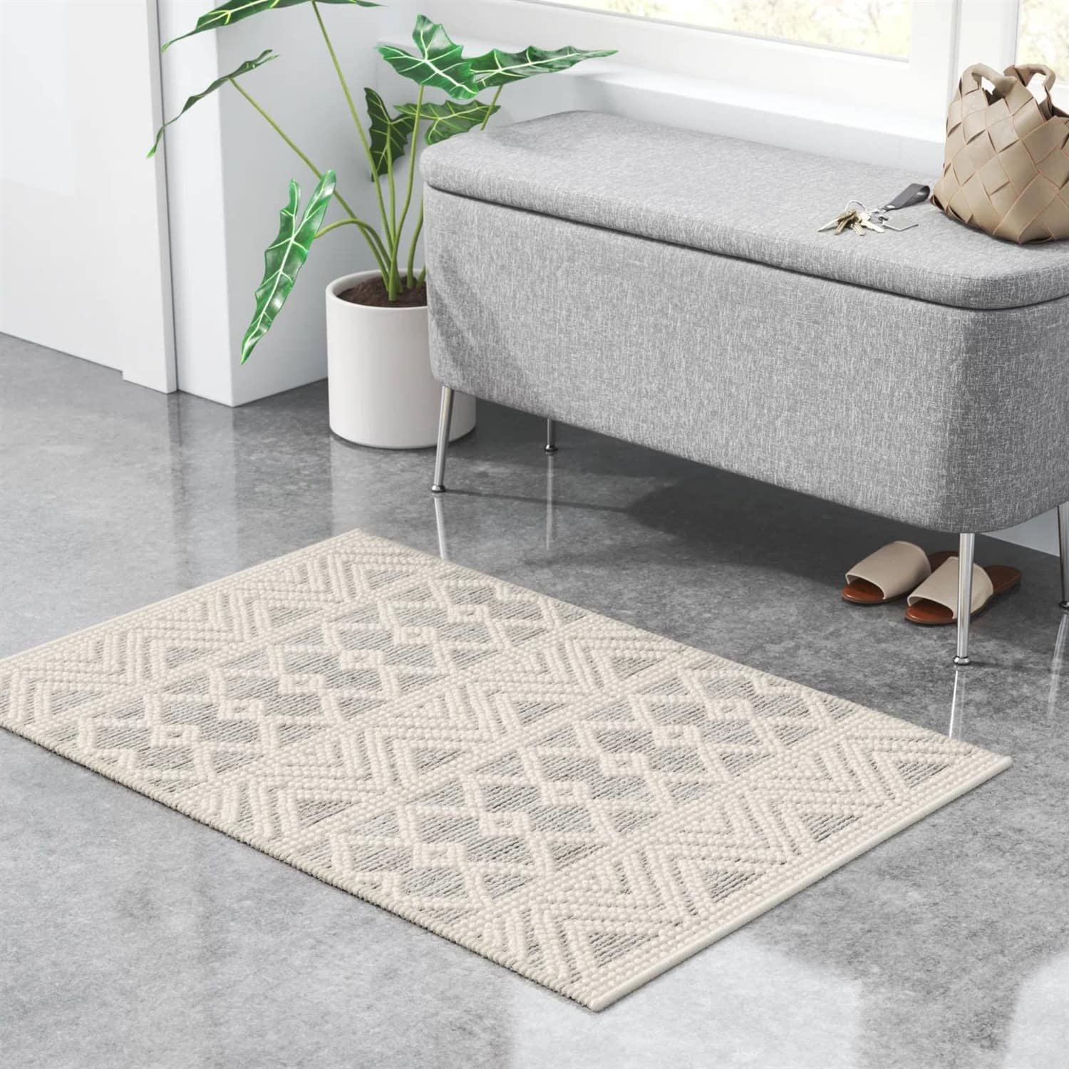 Hivvago - 2-ft. x 3-ft. Hand Woven Wool Blend Persian Style Area Rug - Grey Beige Ivory