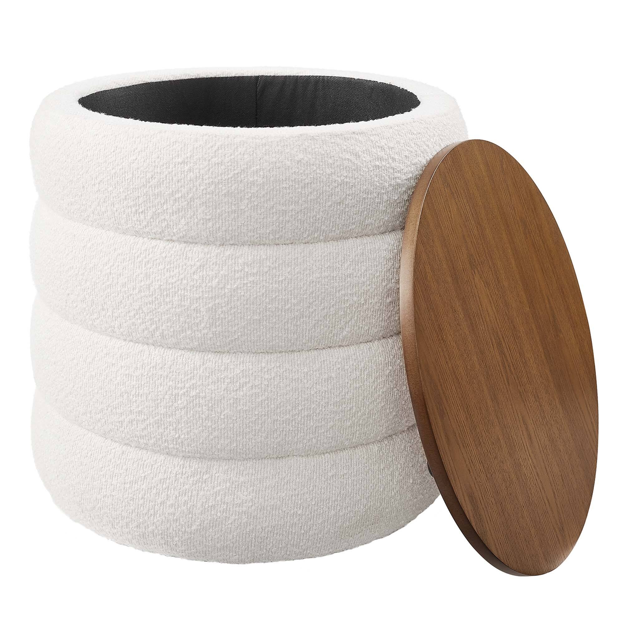 Alt View 4. Modway - Mezzo Round Boucle Fabric Storage Ottoman by Modway - Cloud.
