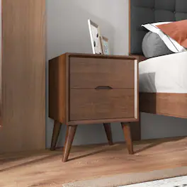 LUCKY ONE - 24.8" Assembled Mid Century Nightstand 2-Drawer Solid Wood Walnut - Walnut Brown