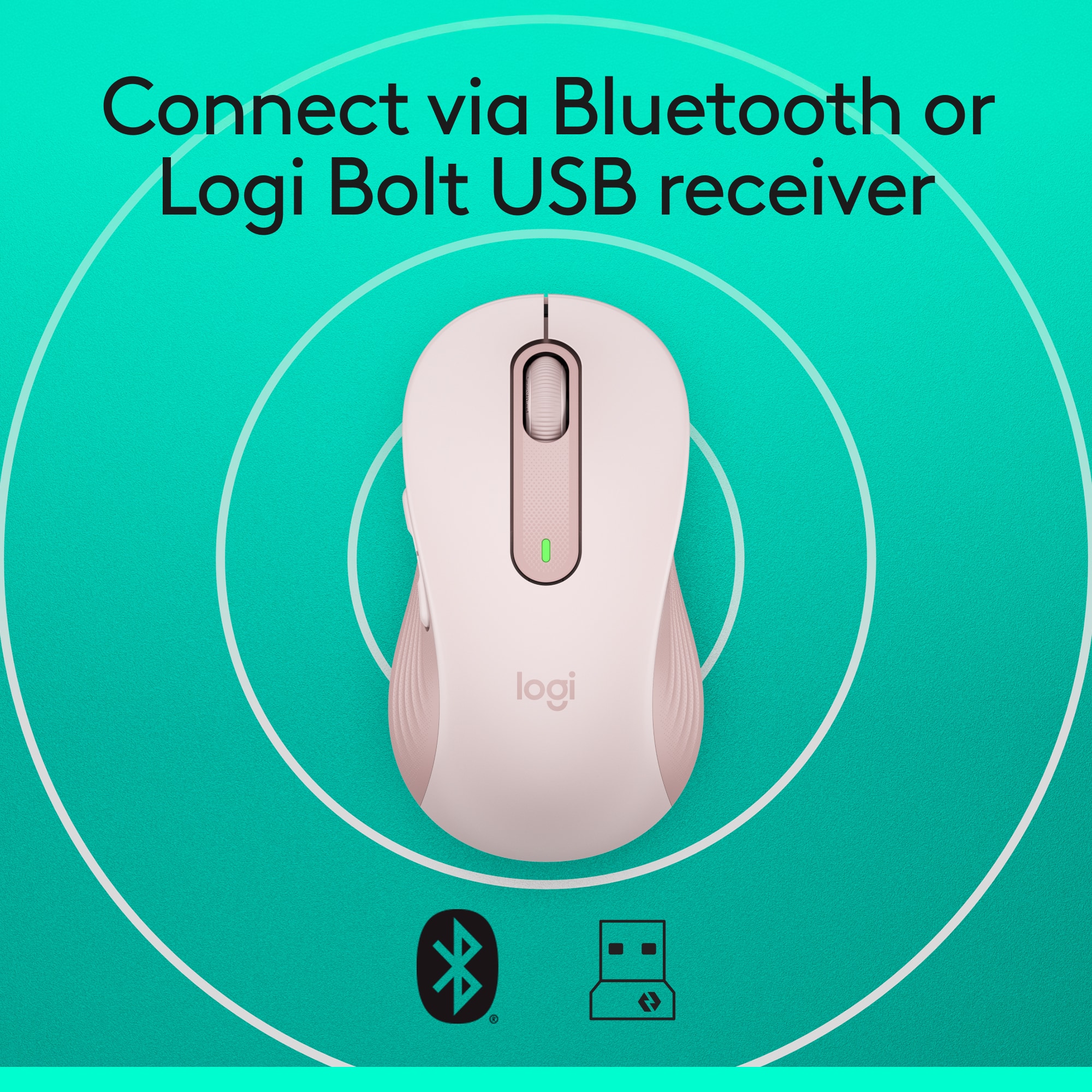 Connect via Bluetooth or Logi Bolt USB receiver.
