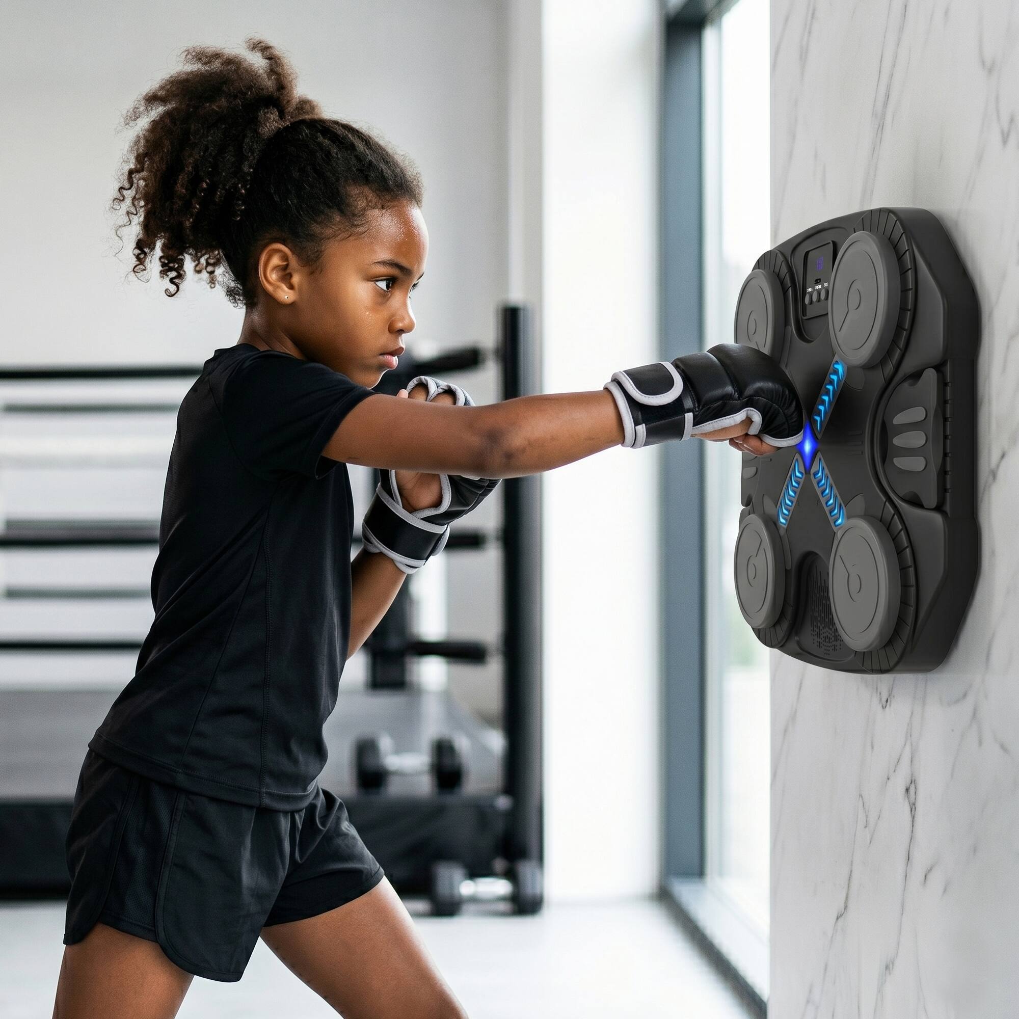 Alt View 10. Topteng - Bluetooth Music Boxing Machine for Kids - LED Rhythm Lights, 5 Speed Levels, Wall Mounted Punching Target - Black.