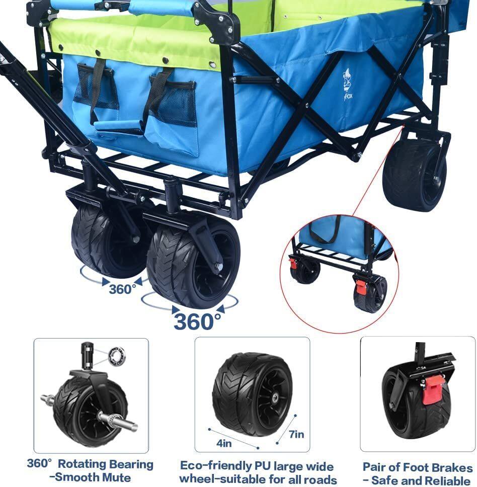 fax 360 360 4in 7in 360 Rotating Bearing Eco-friendly PU large wide -Smooth Mute wheel-suitable for all roads Pair of Foot Brakes -Safe and Reliable