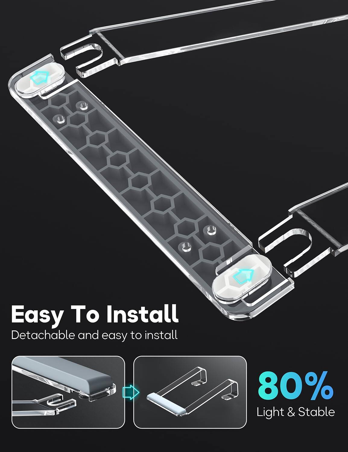 Easy To Install  
Detachable and easy to install  

80% Light & Stable