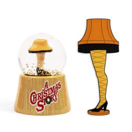 Toynk - A Christmas Story Leg Lamp 3-Inch Mini Snow Globe and Enamel Pin Set - Brown