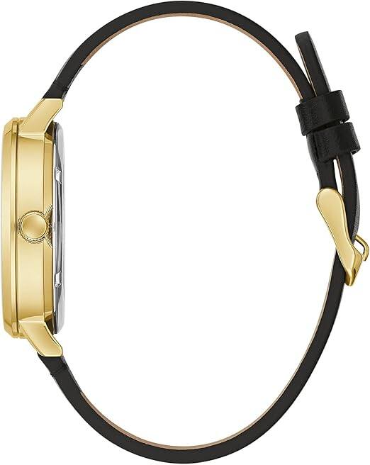 Angle. Bulova - Caravelle by Bulova Leather Automatic Mens Watch - Black.