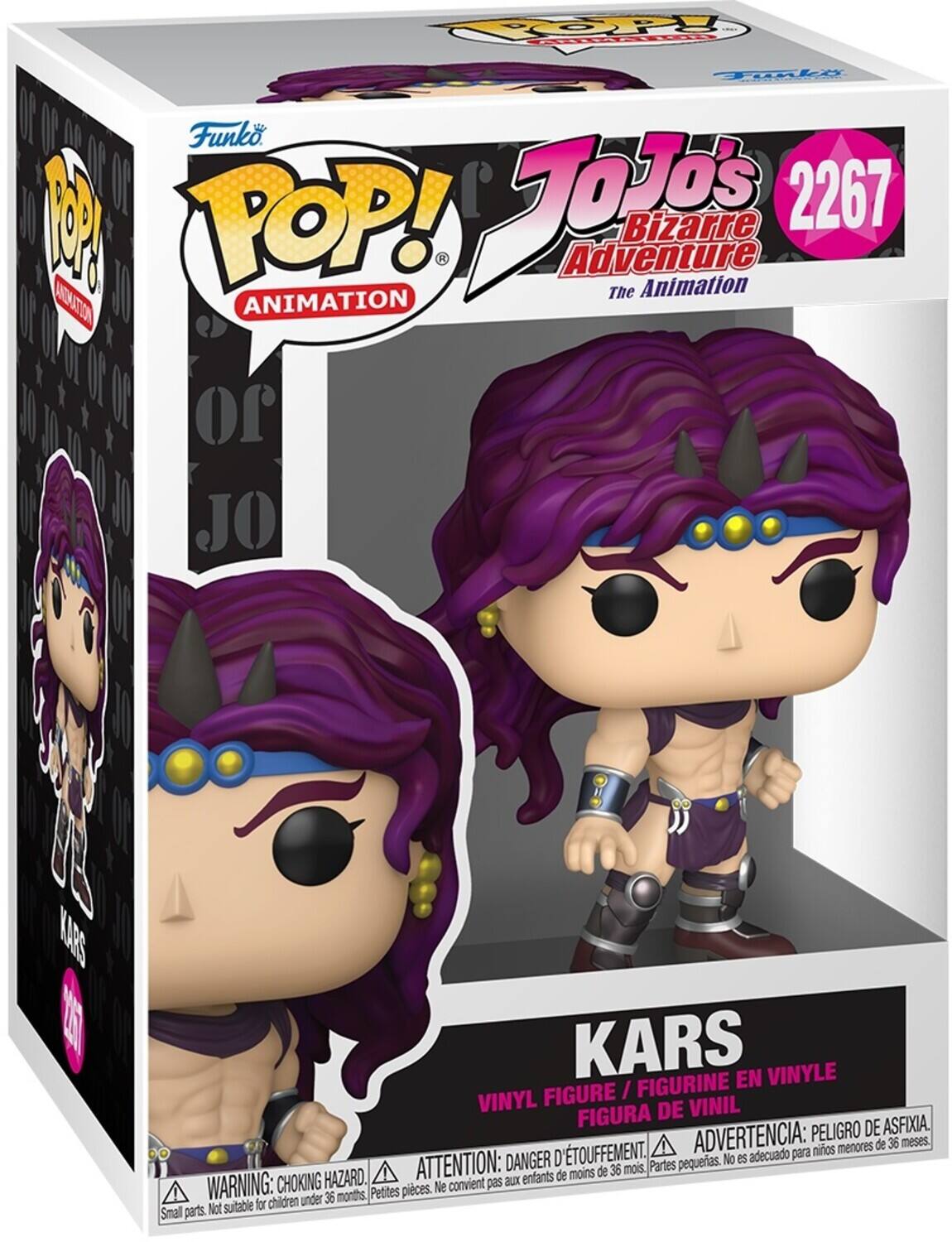 Funko POP! Animation  
JoJo's Bizarre Adventure The Animation  
2267  
KARS  
VINYL FIGURE / FIGURINE EN VINYLE / FIGURA DE VINIL  
WARNING: CHOKING HAZARD. Small parts. Not suitable for children under 36 months.  
ATTENTION: DANGER D'ÉTOUFFEMENT. Petites pièces. Ne convient pas aux enfants de moins de 36 mois.  
ADVERTENCIA: PELIGRO DE ASFIXIA. Partes pequeñas. No es adecuado para niños menores de 36 meses.