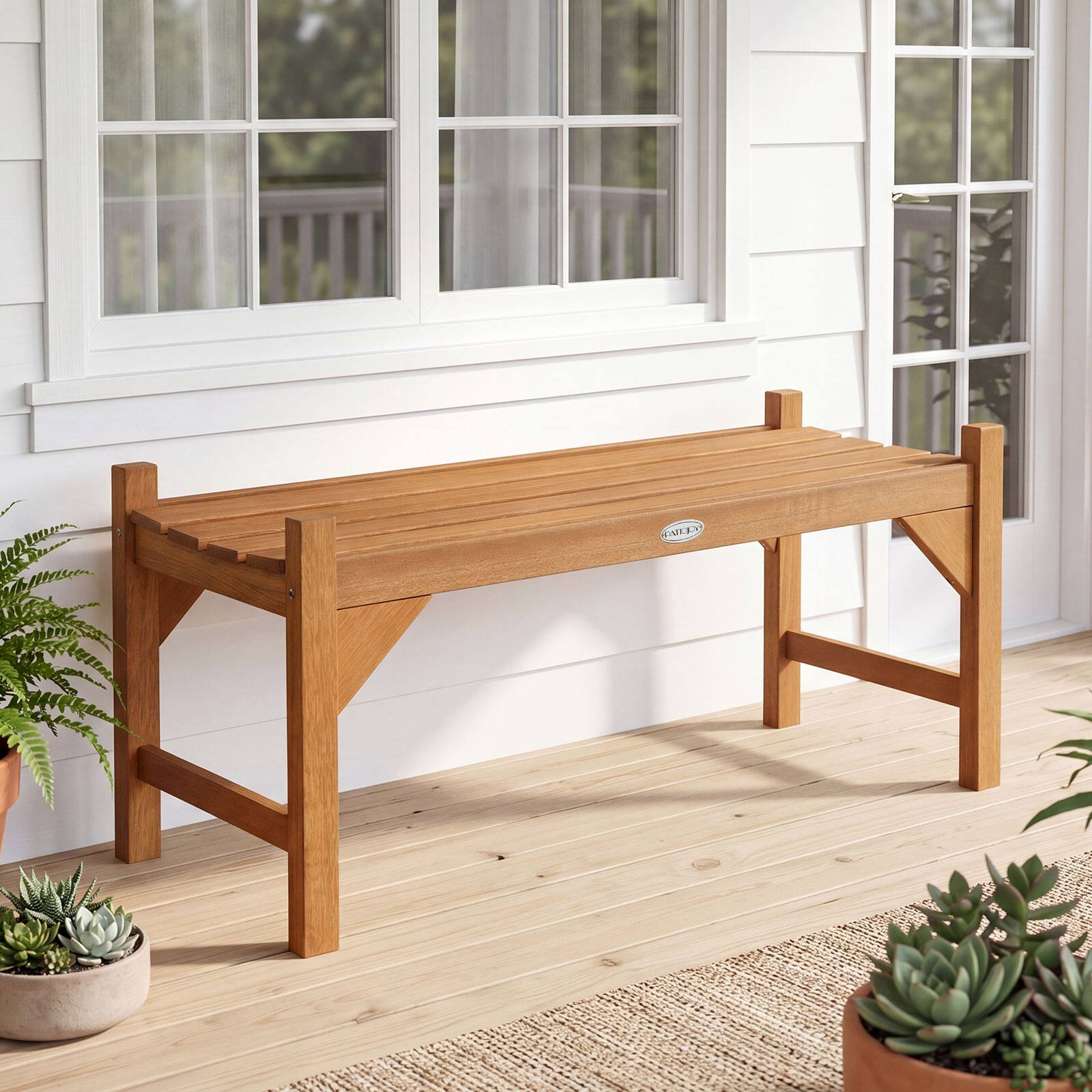 Alt View 5. Costway - Costway 40"Outdoor Bench,2-Person Garden Bench with Slatted Contoured Seat,Solid Wood Bench - Natural.