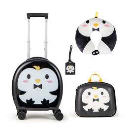 Gymax - 4-Piece Kid's Luggage Set w/ 14'' Carry-on Hardside Spinner Toddler Luggage Black - Black, White