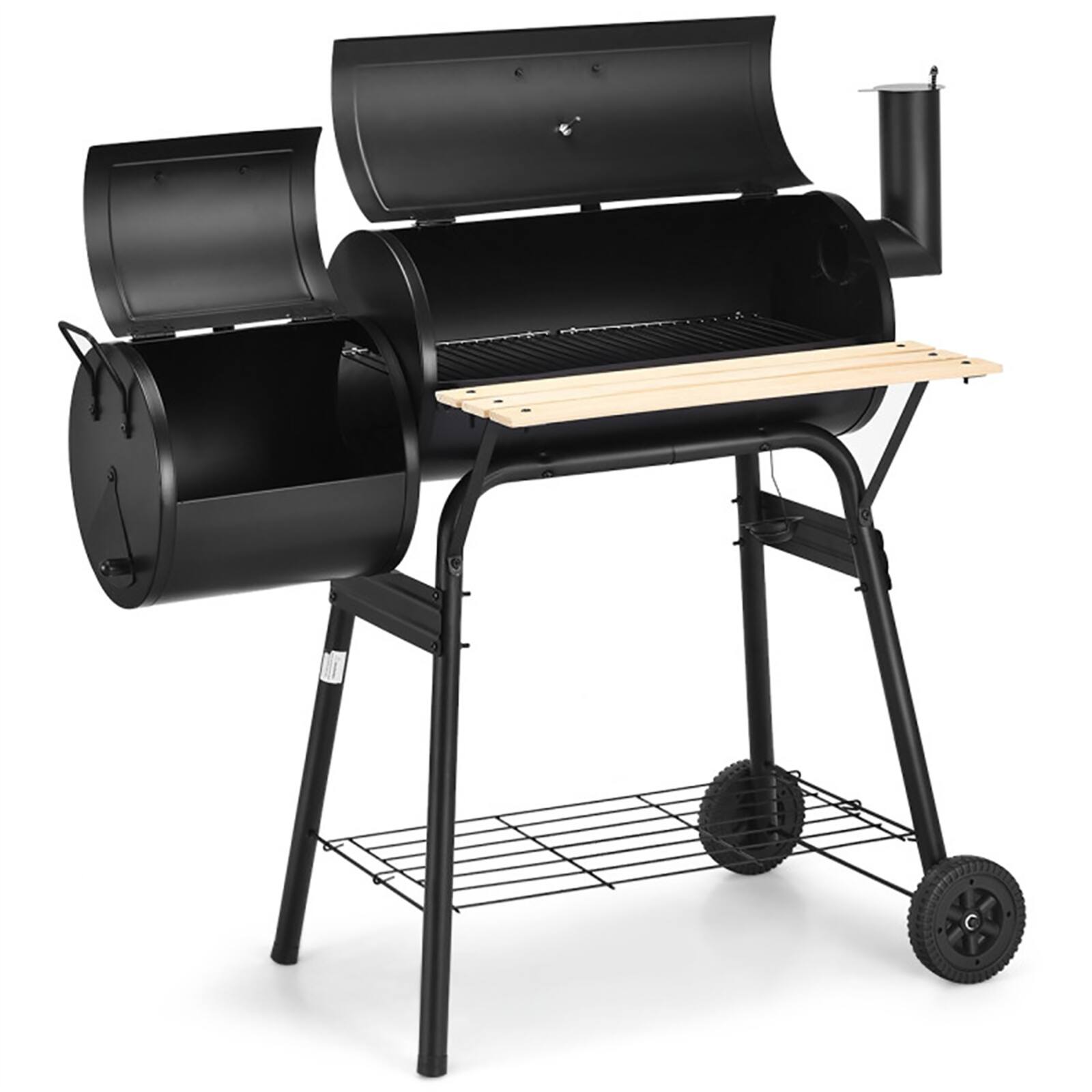 Alt View 9. Chateau Abodes - Charcoal Grill with Offset Smoker, Thermometer & Adjustable Damper, 2 Wheels, 2 Shelves & Wooden Handles - Black.