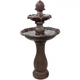 Sunnydaze - Pineapple Outdoor 2-Tier Solar Fountain with Battery - Rust