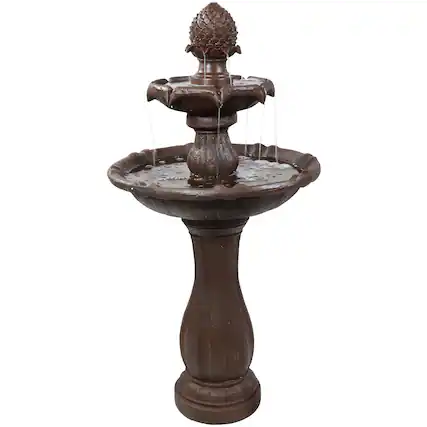 Front. Sunnydaze - Pineapple Outdoor 2-Tier Solar Fountain with Battery - Rust.