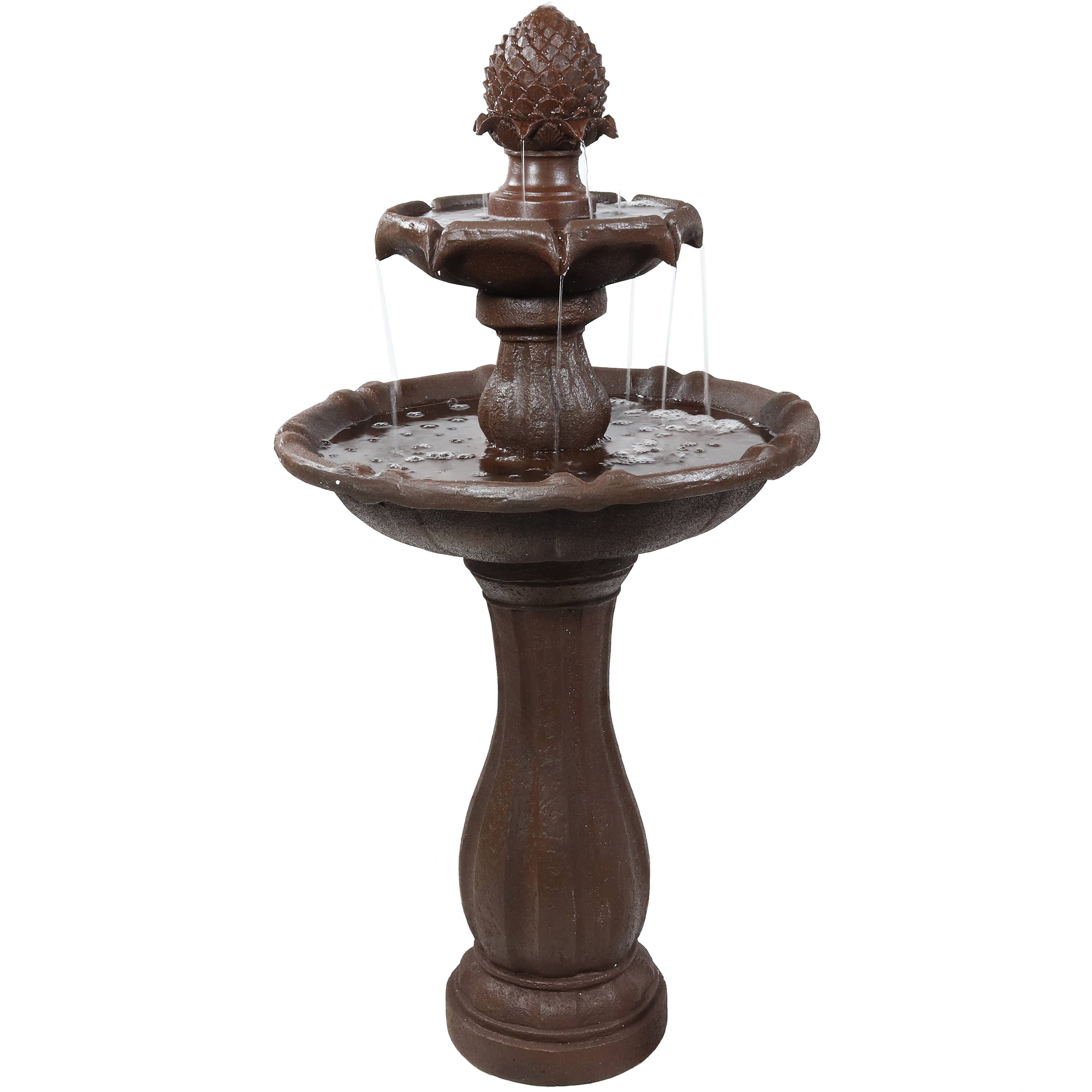Front. Sunnydaze - Pineapple Outdoor 2-Tier Solar Fountain with Battery - Rust.