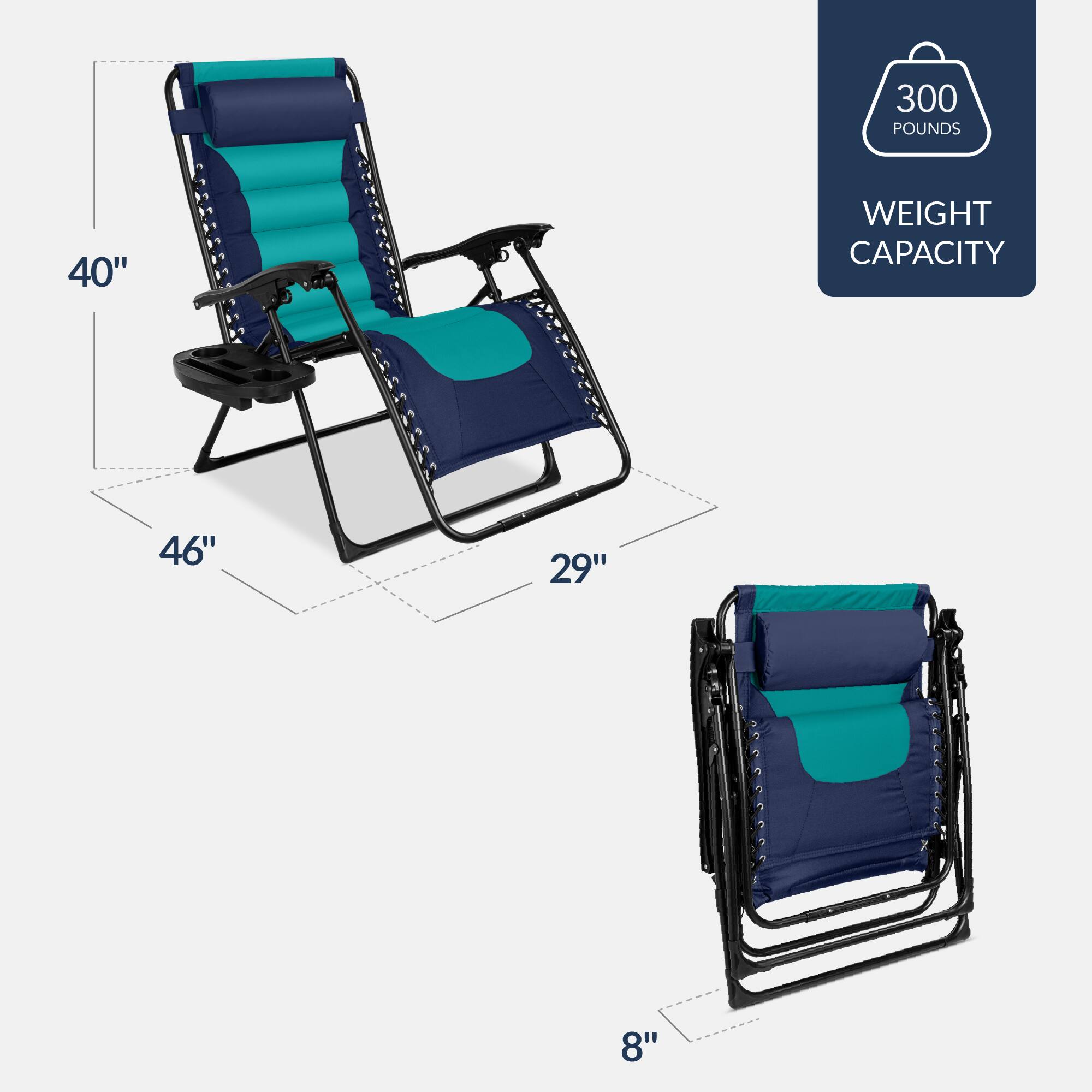 300 POUNDS  
WEIGHT CAPACITY  

40"  
46"  
29"  
8"