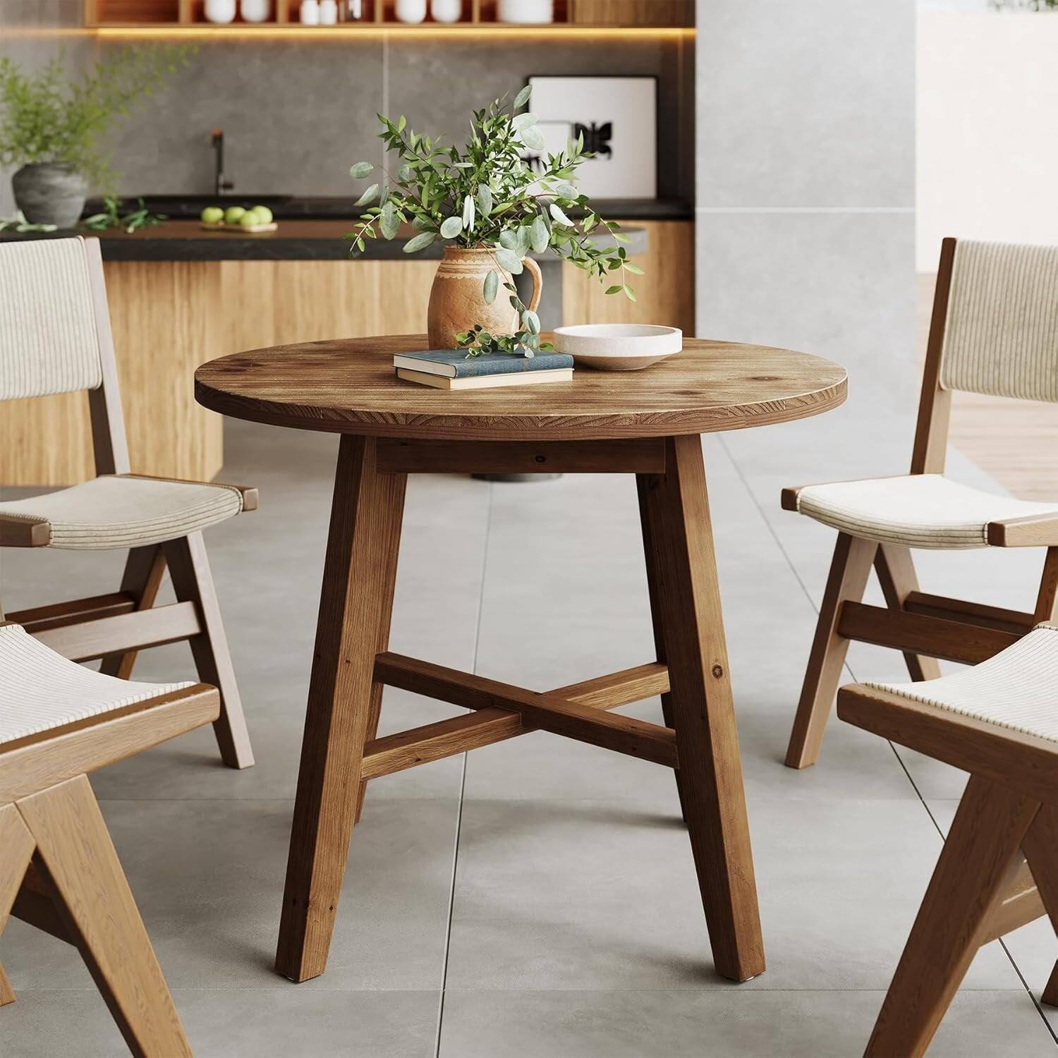 Tribesigns Farmhouse Solid Wood Dining Table with Space Saving Design ...