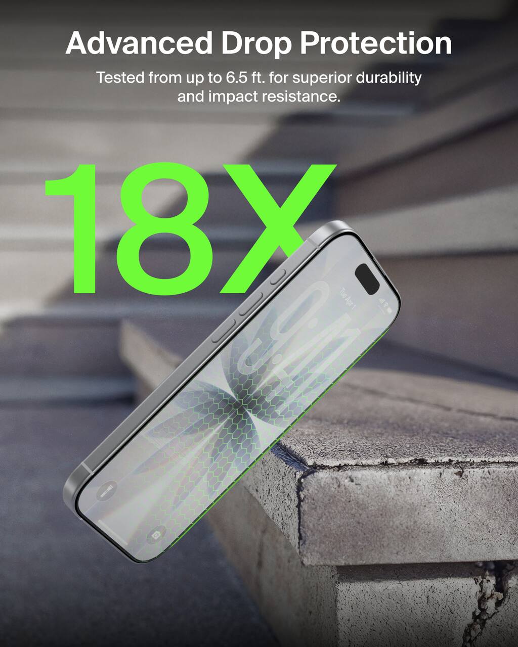 Advanced Drop Protection  
Tested from up to 6.5 ft. for superior durability and impact resistance.  
18X