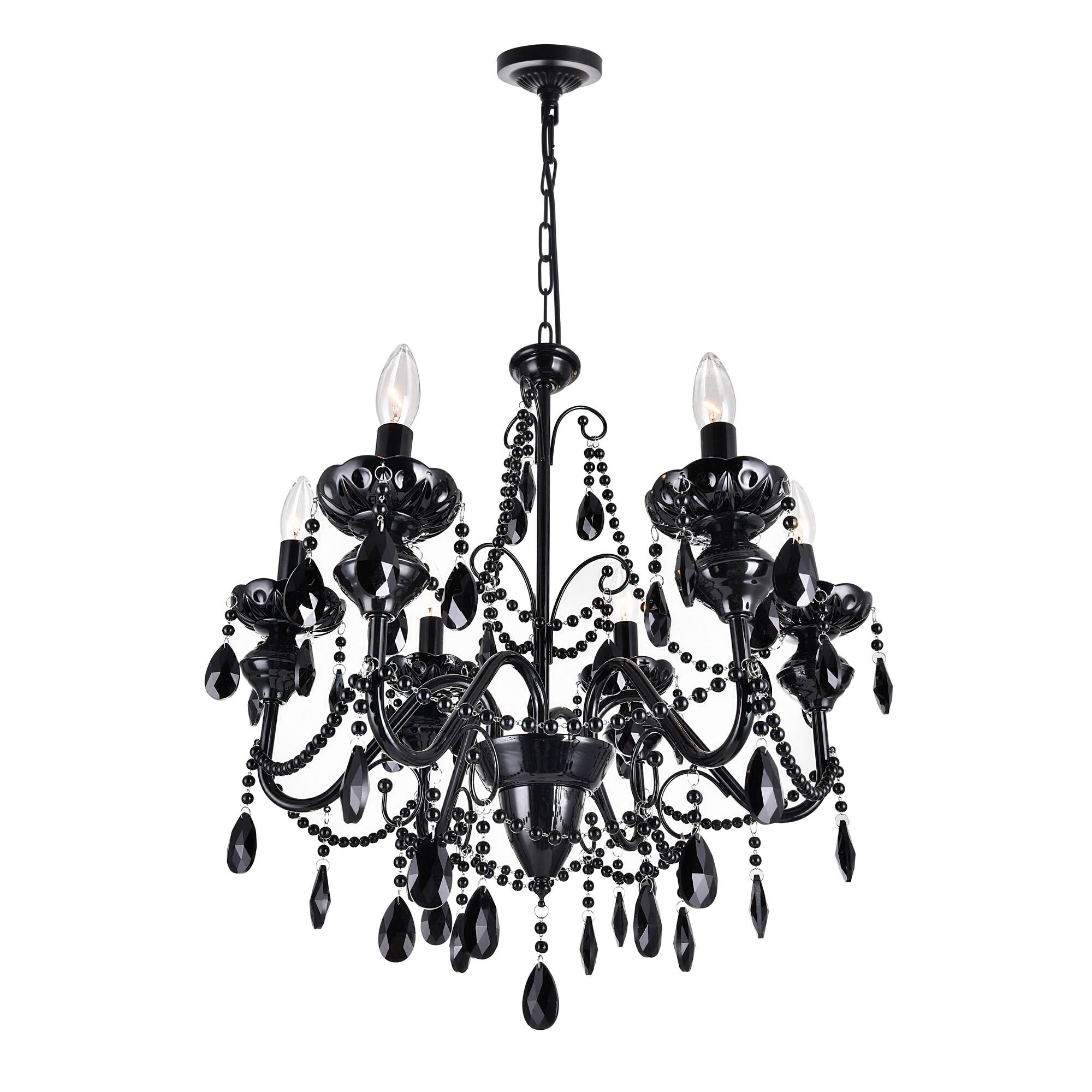Left. CWI Lighting - Keen 6 Light Up Chandelier With Black Finish - Black.