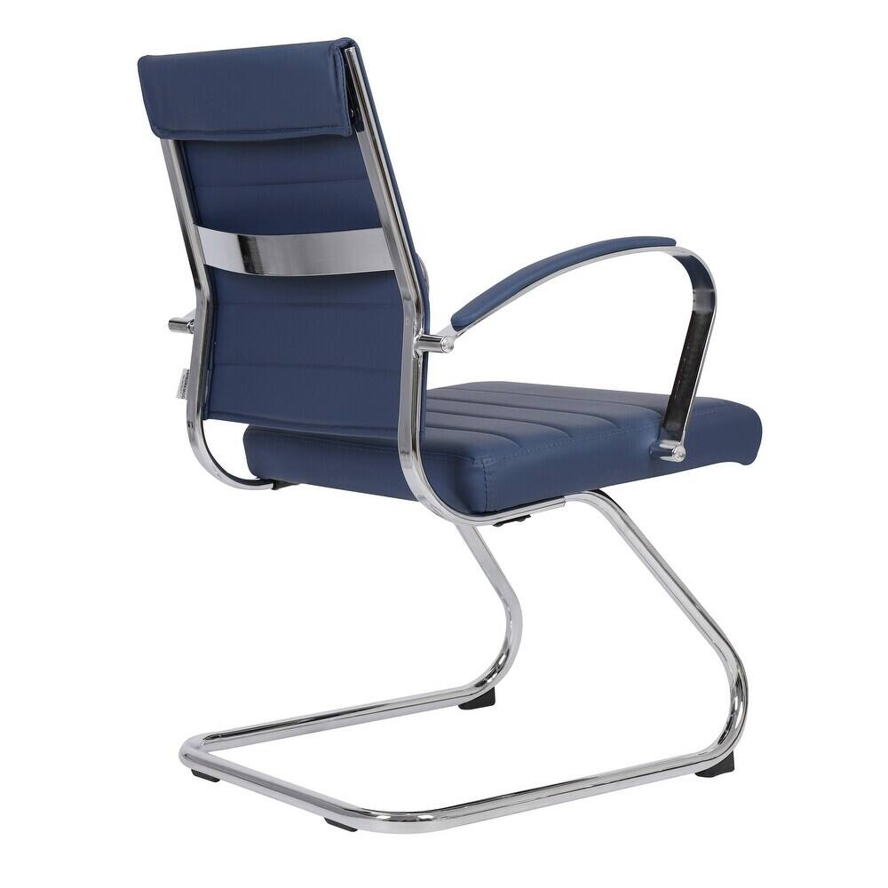 Alt View 5. LeisureMod - Set of 4 Benmar Modern Leather Upholstered Office Desk Chair with Padded Armrests and Chrome Frame for Home or Office - Navy Blue.