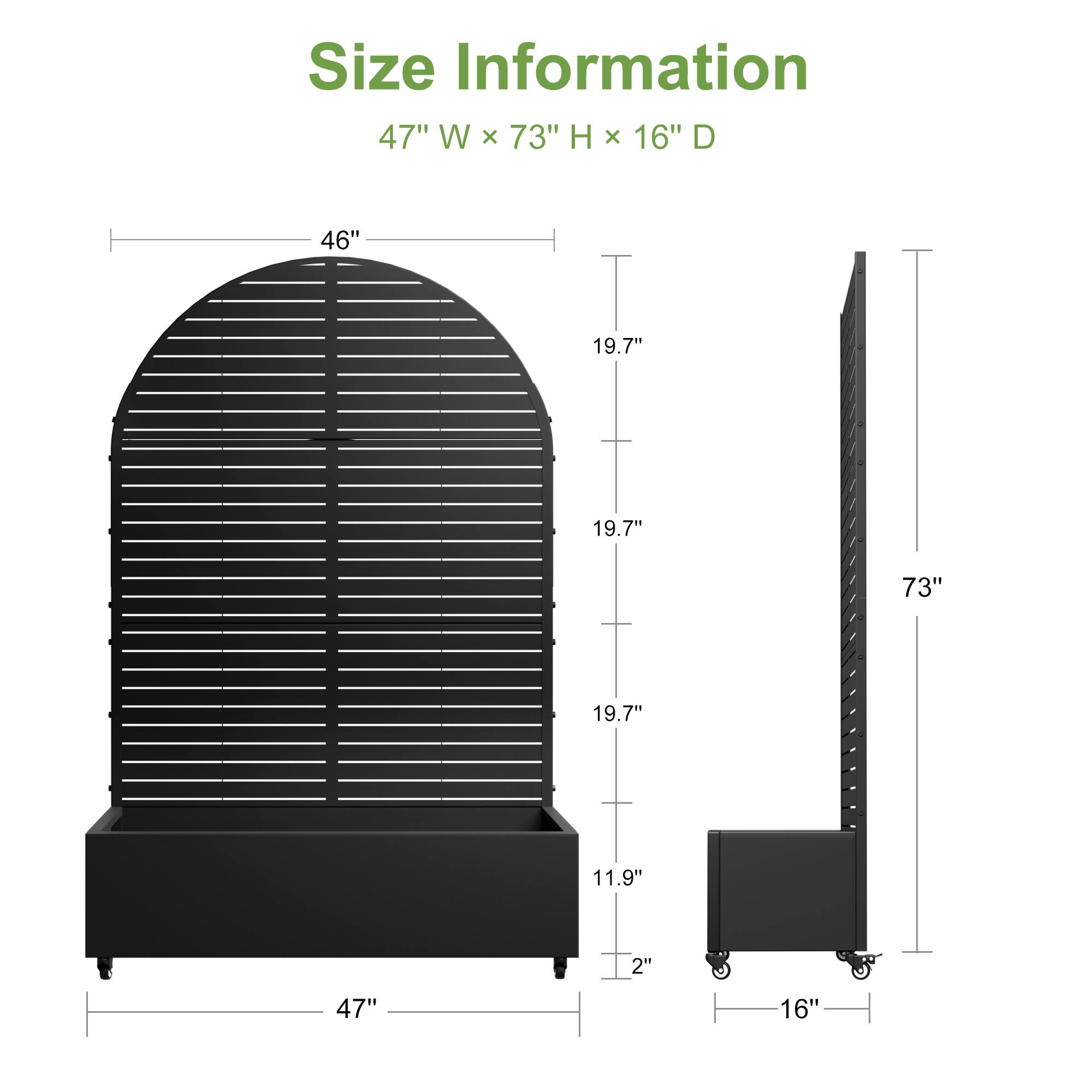 Size Information  
47" W x 73" H x 16" D  

- 46"  
- 19.7"  
- 19.7"  
- 19.7"  
- 11.9"  
- 2"  
- 47"  
- 16"  
- 73"