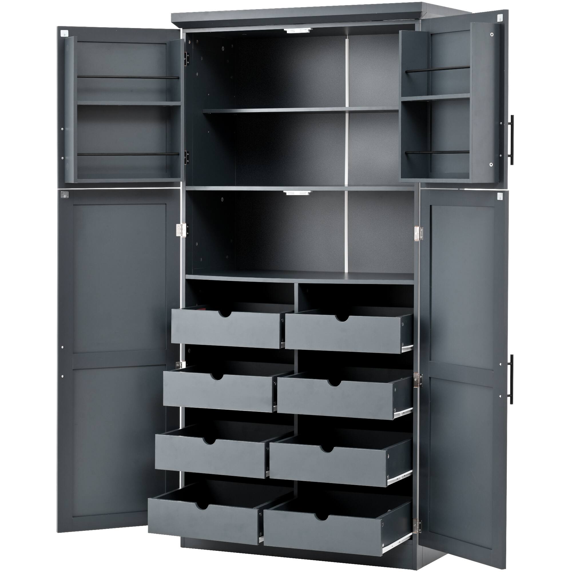 Alt View 7. Forest'nSky - 70.9" Freestanding Pantry Cabinet, 35.5" Wide with 8 Pull-Out Trays & Door Shelves for Dining Room, Gray - Gray.