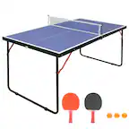 Front. HTUTWOO - Table Tennis Table Set 4.5ft - Foldable & Portable Ping Pong Table with Net, 2 Paddles for Indoor Outdoor Game - Blue.