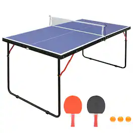 HTUTWOO - Table Tennis Table Set 4.5ft - Foldable & Portable Ping Pong Table with Net, 2 Paddles for Indoor Outdoor Game - Blue