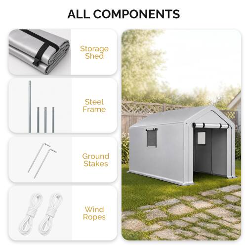 ALL COMPONENTS

Storage Shed
Steel Frame
Ground Stakes
Wind Ropes